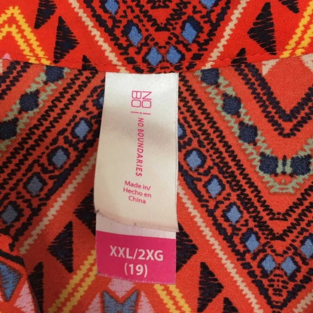 Women’s Colorful Multi Print Tunic/Top Dress Boho Orange Chevron Ladies Size XXL